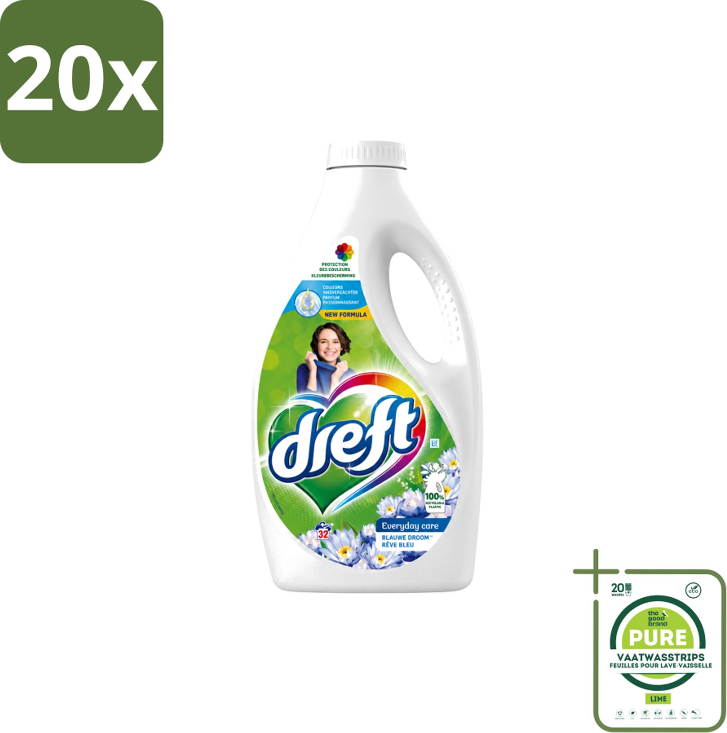 20 x Dreft – Vloeibaar Wasmiddel – Blue Dream – 32 Wasbeurten - Grootverpakking - Vaatwasstrips - Wasmiddel - Vloeibaar Wasmiddel - Blue Dream - Vlekverwijdering - Kleding Reinigen