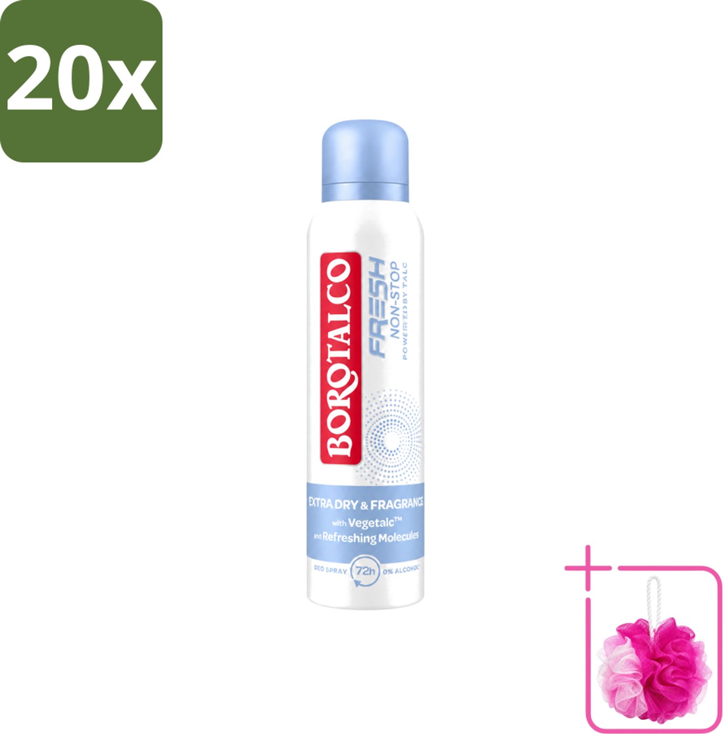20 x Borotalco – Deodorant Spray – Fresh Non-Stop – 150 ml - Bulkverpakking - Frisheid - Douchemop - Zweetbestendig