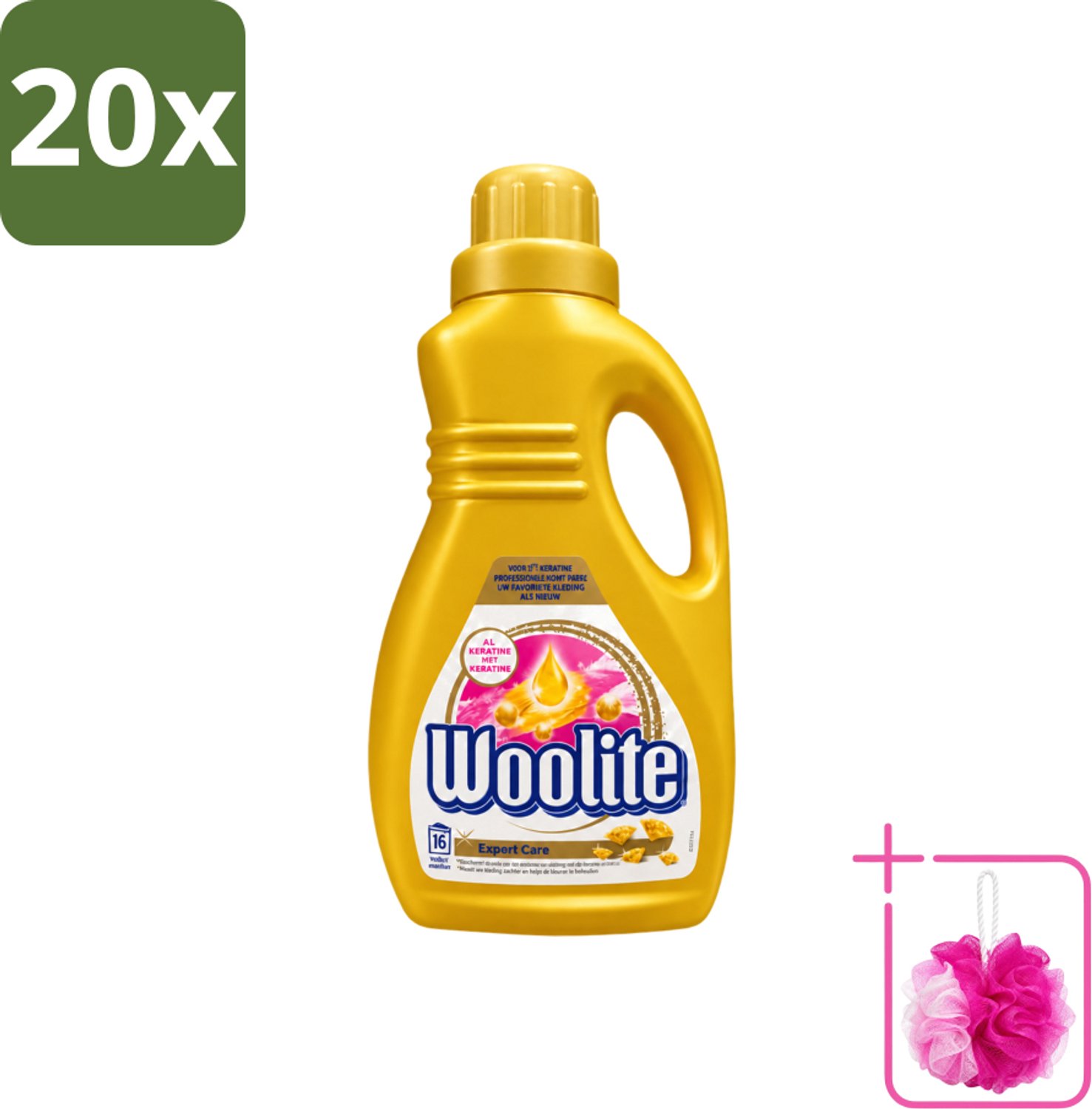 20 x Woolite Expert Care - Vloeibaar Wasmiddel - Met Keratine - Delicate Was - 16 Wasbeurten - 1L - Bulkverpakking - Delicate was - Douchemop - Keratine wasmiddel