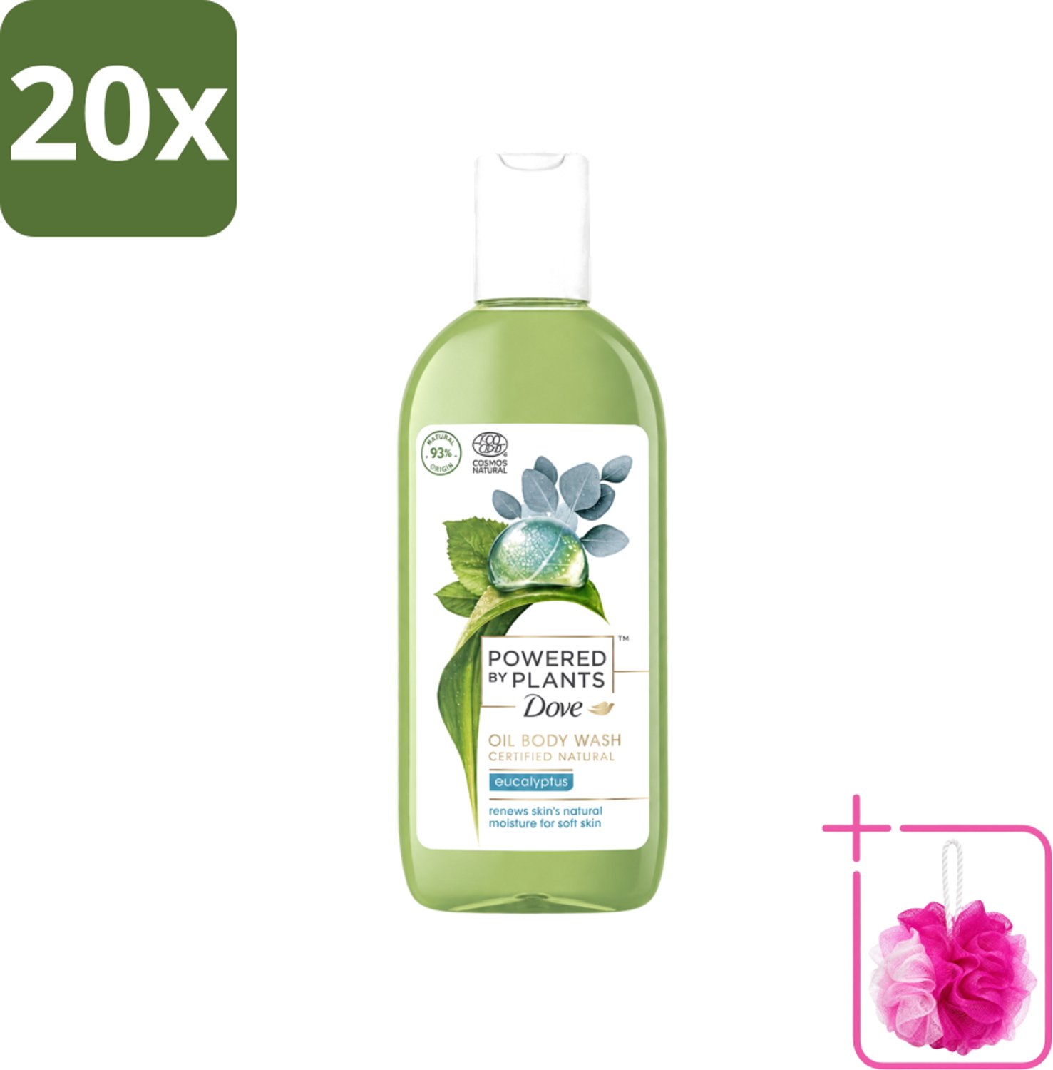 20 x Dove Powered by Plants - Oil Body Wash - Eucalyptus - 250 ml - Bulkverpakking - Natuurlijke verzorging - Douchemop - Eucalyptus