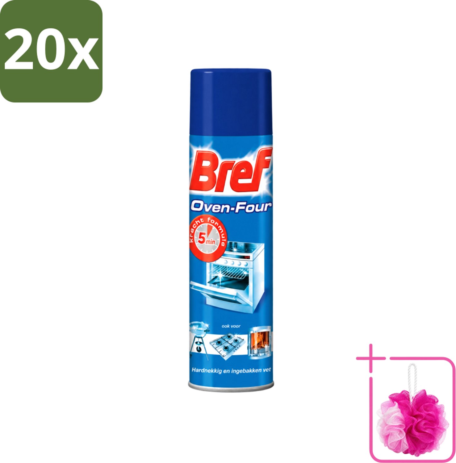 20 x Bref - Oven Spray - Tegen Hardnekkig en Ingebakken Vet - 450 ml - Bulkverpakking - Oven reinigen - Douchemop - Vet verwijderen