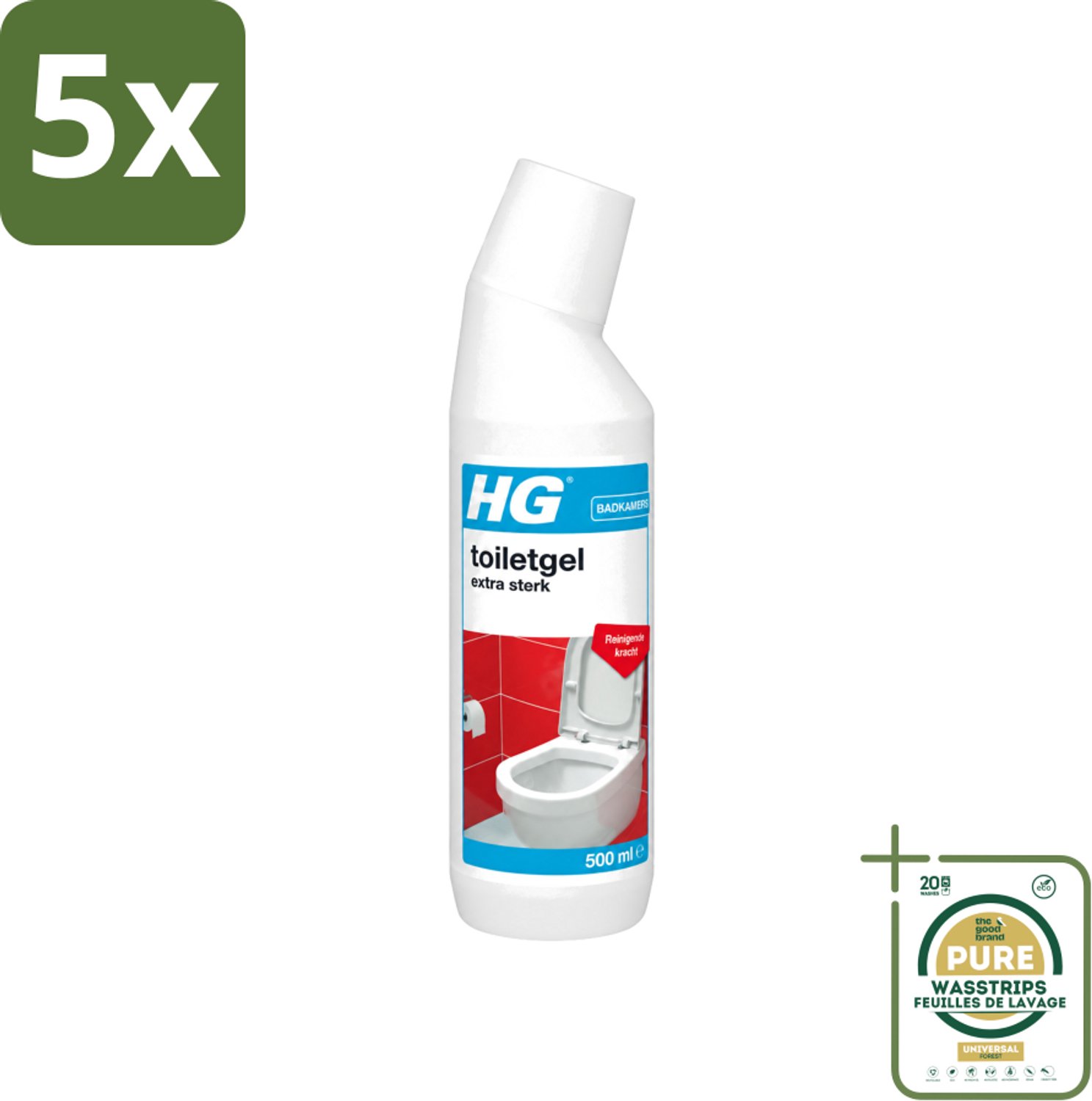 5 x HG - Badkamers - Toiletgel Extra Sterk - Reinigende Kracht - 500 ml - Wasstrips - Toiletgel - Toilet Reinigen - Kalk Verwijderen - Urinesteen Verwijderen - Toilet Schoonmaken