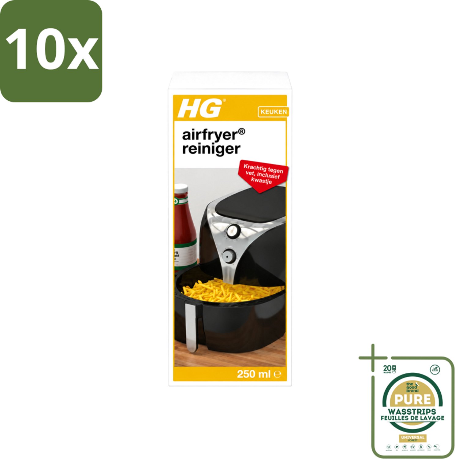 10 x HG - Airfryer Reiniger - Krachtig Tegen Vet - Inclusief Kwastje - 5 Schoonmaakbeurten - 250 ml - Wasstrips - Airfryer Reinigen - Vetresten Verwijderen - Airfryer Reiniger - Airfryer Schoonmaken - Hardnekkige Vetresten