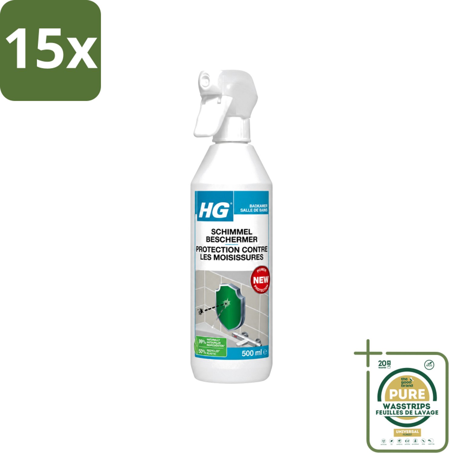 15 x HG - Badkamer - Schimmel Beschermer - Sterk Beschermend - 500 ml - Wasstrips - Schimmelbescherming - Vochtbescherming - Badkamerbescherming - Schimmelgroei - Vochtplekken