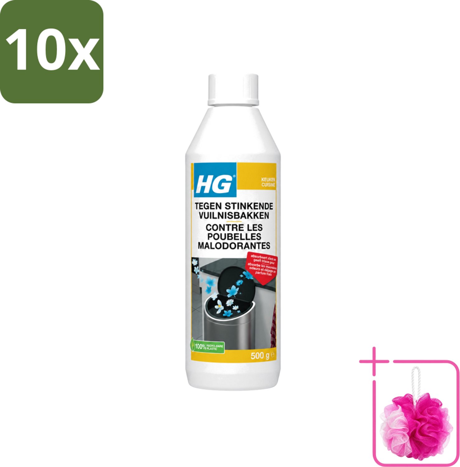 10 x HG - Tegen Stinkende Vuilnisbakken - Neutraliseert Geuren - 500 g - Bulkverpakking - Stinkende vuilnisbakken - Douchemop - Geurneutraliseren