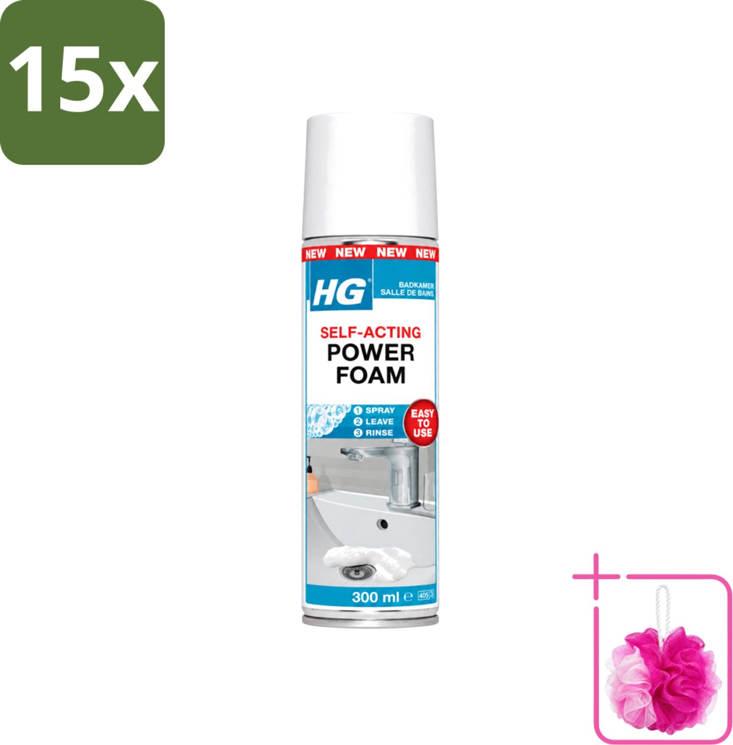 15 x HG - Badkamer - Badkamerreiniger - Power Foam Badkamer - Zelf-Activerend - 300 ml - Bulkverpakking - Badkamerreiniger - Douchemop - Schuimreiniger