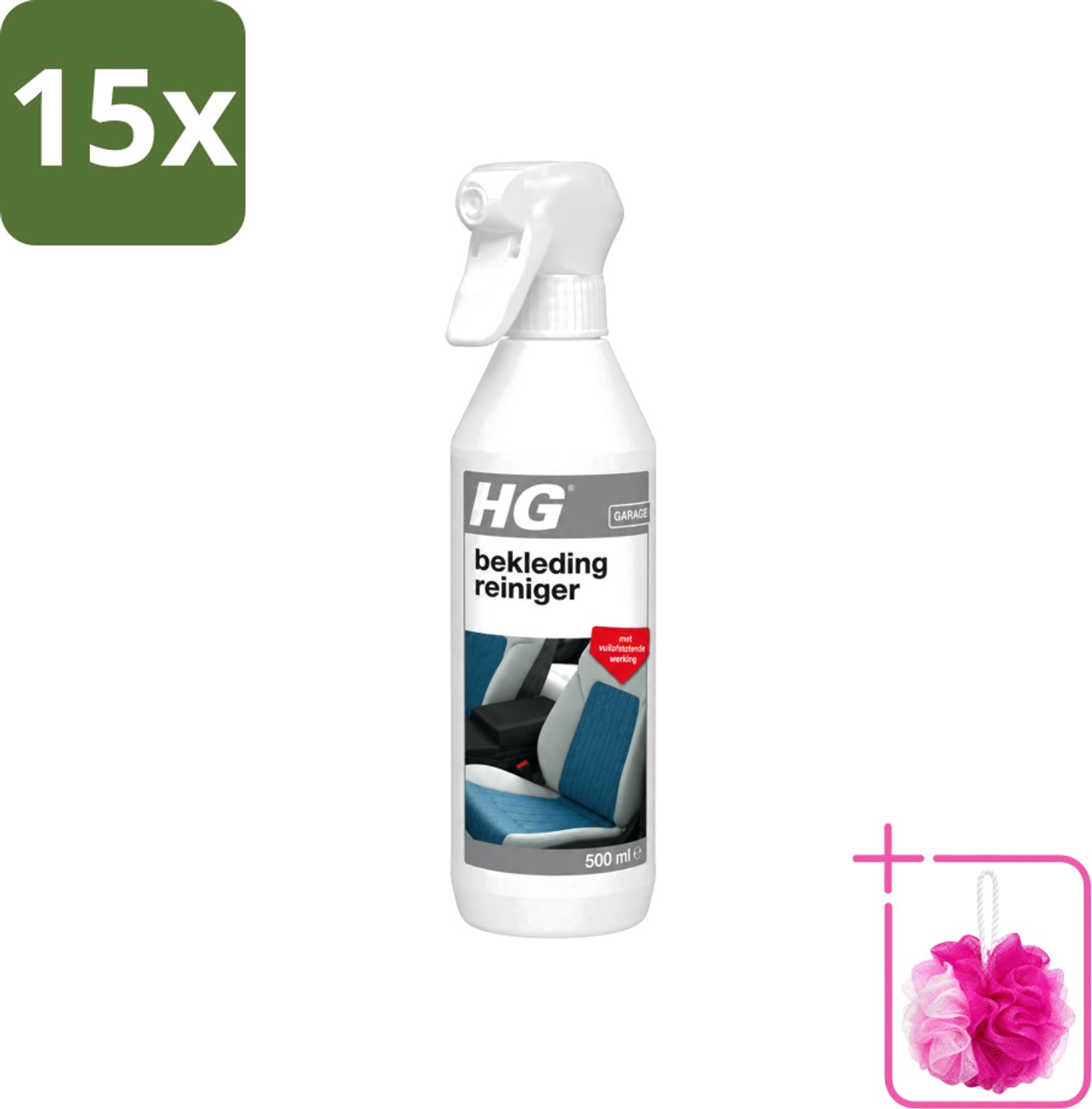 15 x HG - Garage - Bekledingreiniger - Met Vuilafstotende Werking - 500 ml - Bulkverpakking - Bekleding reinigen - Douchemop - Vlekken verwijderen