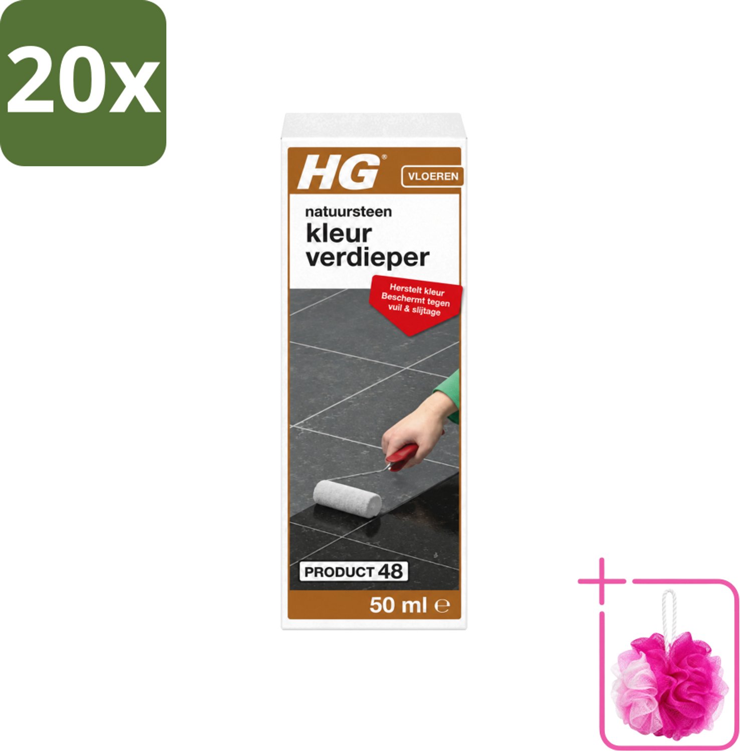 20 x HG - Natuursteen Kleurverdieper - Herstelt Kleur - Beschermt Tegen Vuil & Slijtage - 50 ml - Bulkverpakking - Natuursteen kleurverdieper - Douchemop - Natuursteen beschermen