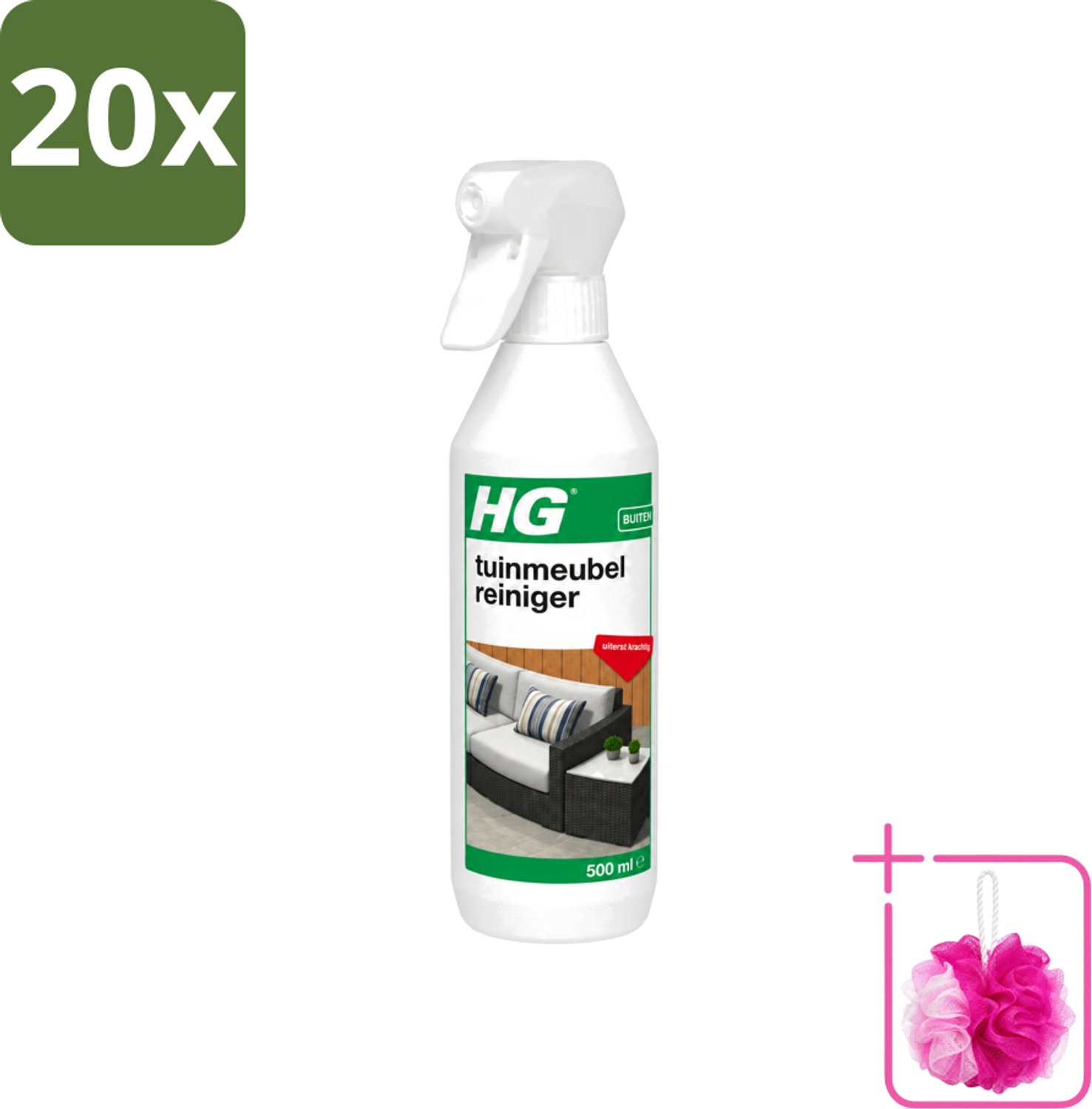 20 x HG - Buiten - Tuinmeubelreiniger - Uiterst Krachtig - 500 ml - Bulkverpakking - Tuinmeubel reinigen - Douchemop - Tuinmeubel reiniger