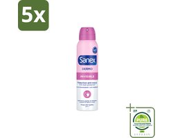 5 x Sanex – Deodorant Spray – Dermo Invisible – 150 ml - Grootverpakking - Vaatwasstrips - Onzezichtbare Deodorant - Deodorant Spray - Transpiratieregulatie - Huidbescherming - Strepenvoorkomend