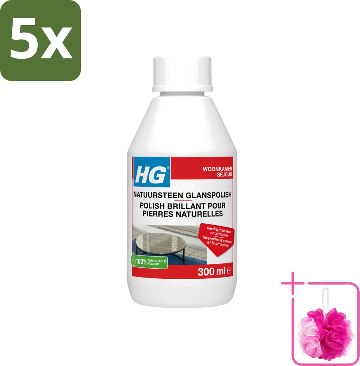 5 x HG - Natuursteen Glans Polish - Kleur & Structuur Verdiepend - 300 ml - Bulkverpakking - Natuursteen polish - Douchemop - Glanspolish