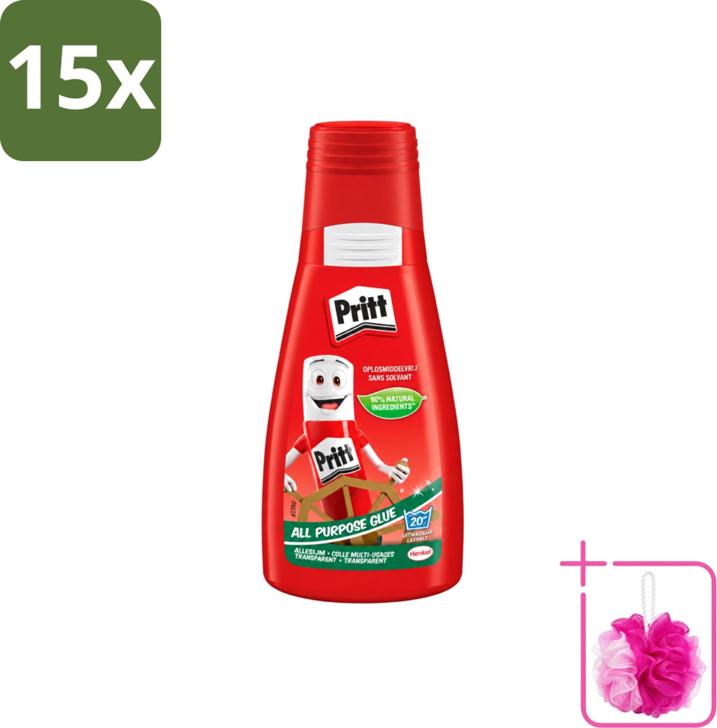 15 x Pritt - Alleslijm - Uitwasbaar - 90% Natuurlijke Ingrediënten - 100g - Bulkverpakking - Lijm - Douchemop - Knutsel