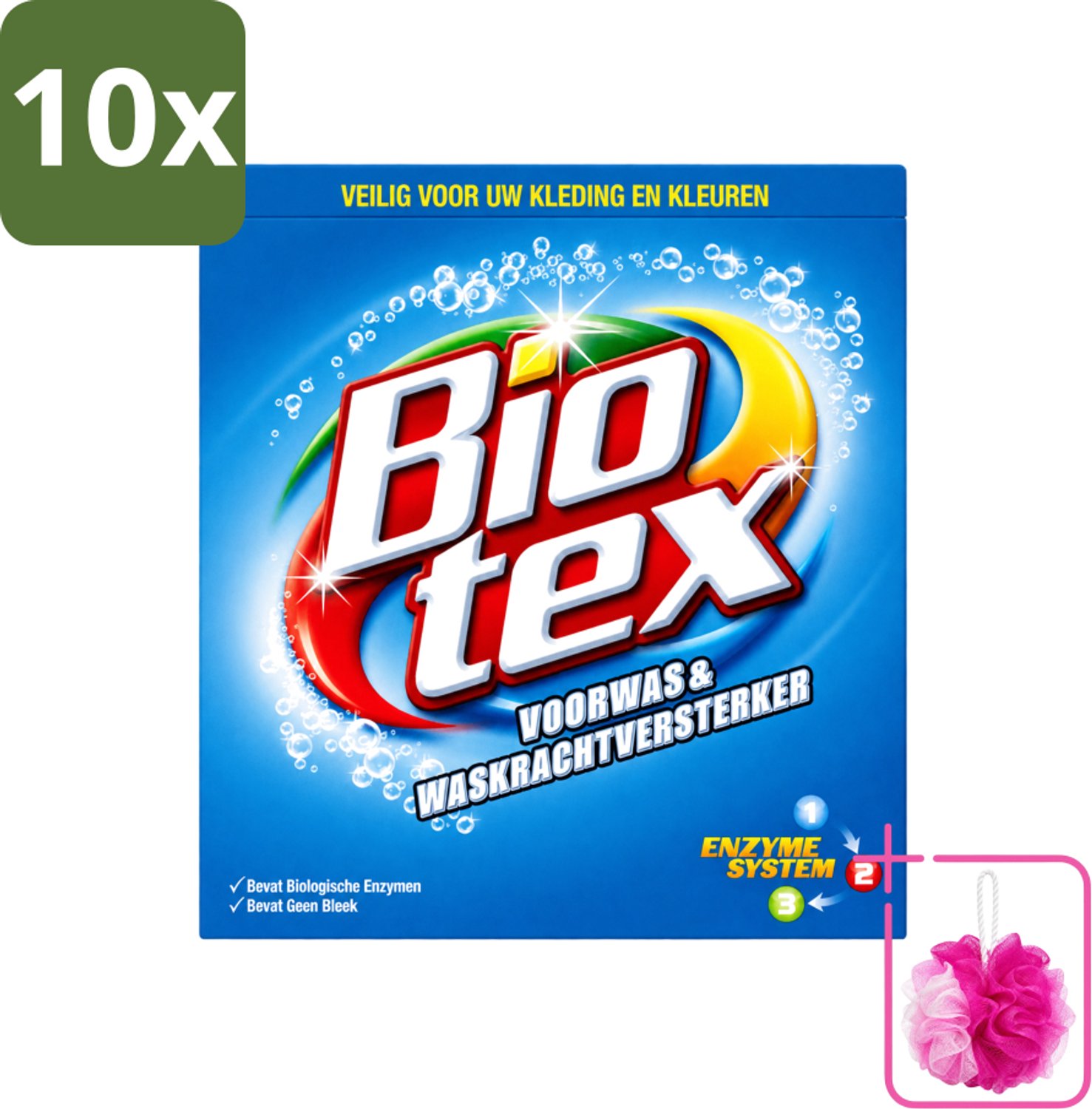 10 x Biotex - Voorwas & Waskrachtversterker - Waspoeder - Witte en Gekleurde Was - 50 Wasbeurten - Bulkverpakking - Waspoeder - Douchemop - Wasmiddel