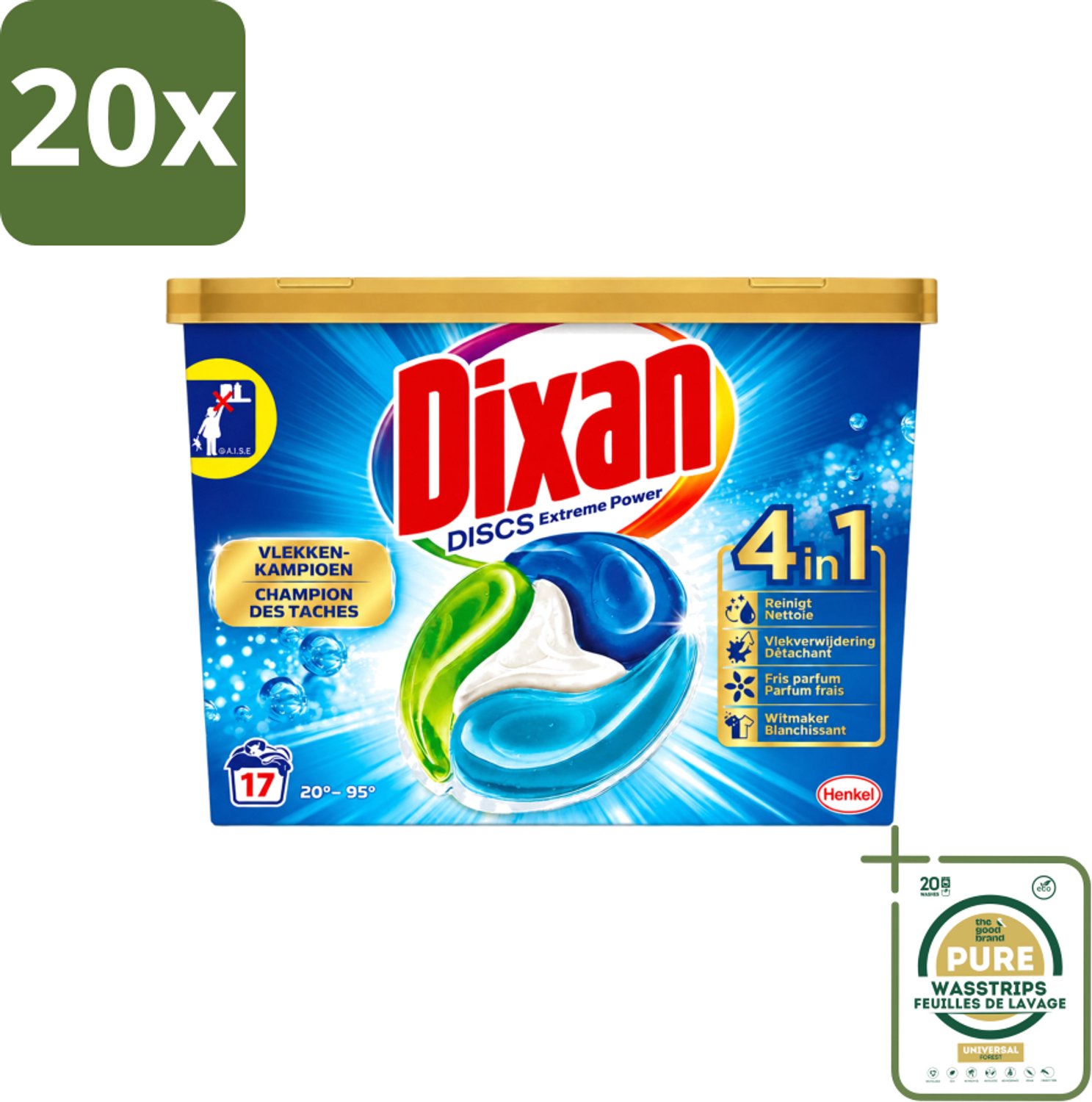 20 x Dixan Discs - Wasmiddelcapsules en Vlekverwijderaar - Extreme Power - Witte, Gekleurde & Zwarte Was - 17 Wasbeurten - Wasstrips - Wasmiddelcapsules - Vlekverwijderaar - Wasmiddel - Wasbeurt - Wasmachine