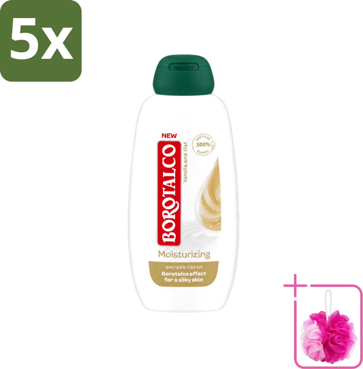 5 x Borotalco - Douchegel - Moisturizing - Vanilla & Oat - 250 ml - Bulkverpakking - Douchegel - Douchemop - Huid verzorgen