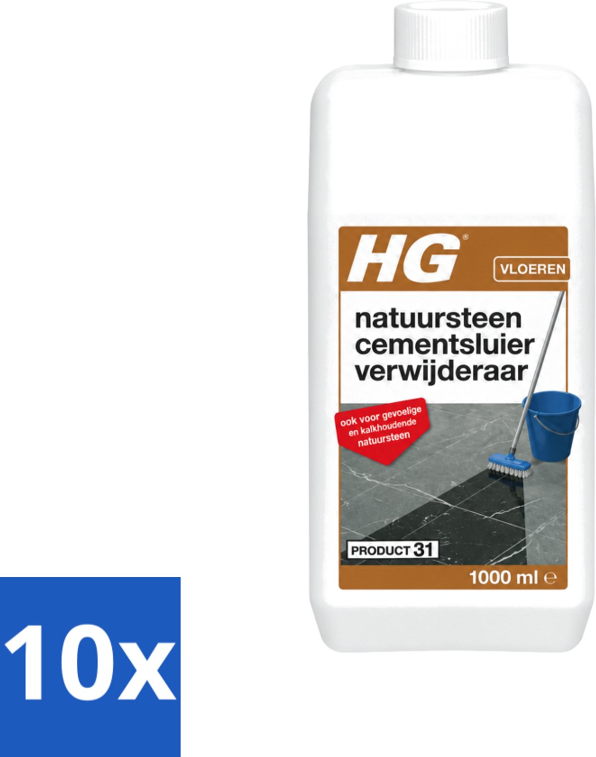 10 x HG - Natuursteen Cementsluierverwijderaar - Zuurvrij - Veilig in Gebruik - 1L - Voordeelverpakking - 10 stuks