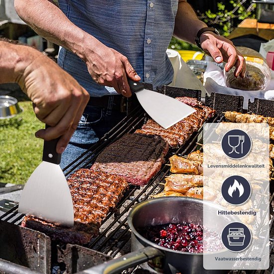 2 stuks Plancha spatel keukenspatel set, grillspatel roestvrij staal met ABS kunststof handvat, pizzaspatel voor BBQ/keuken/koken/schoonmaken, schuine rand en vaatwasser — afbeelding 4
