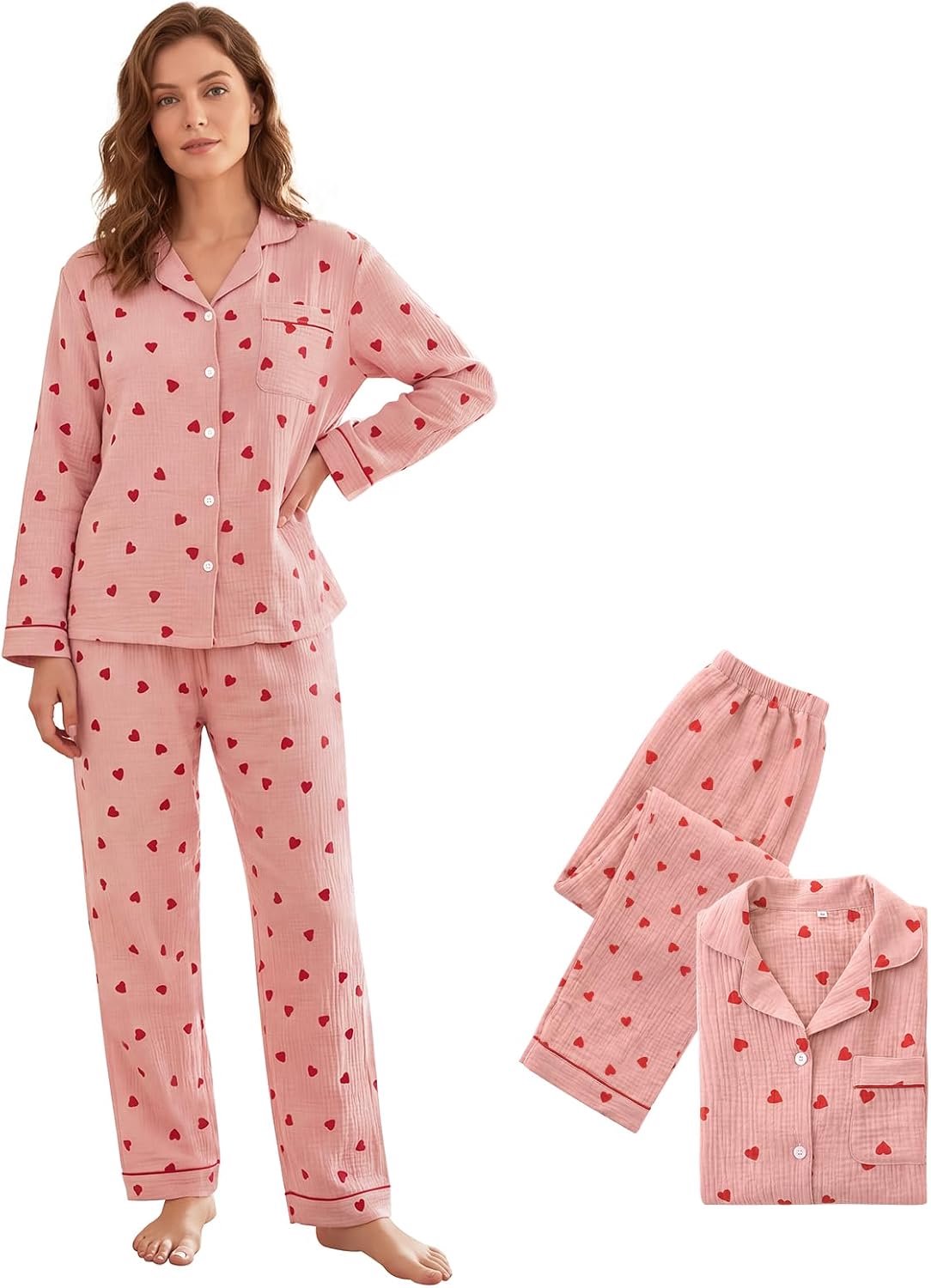 Pyjama voor dames, lange mouwen, winter, huiskleding, dames, hart