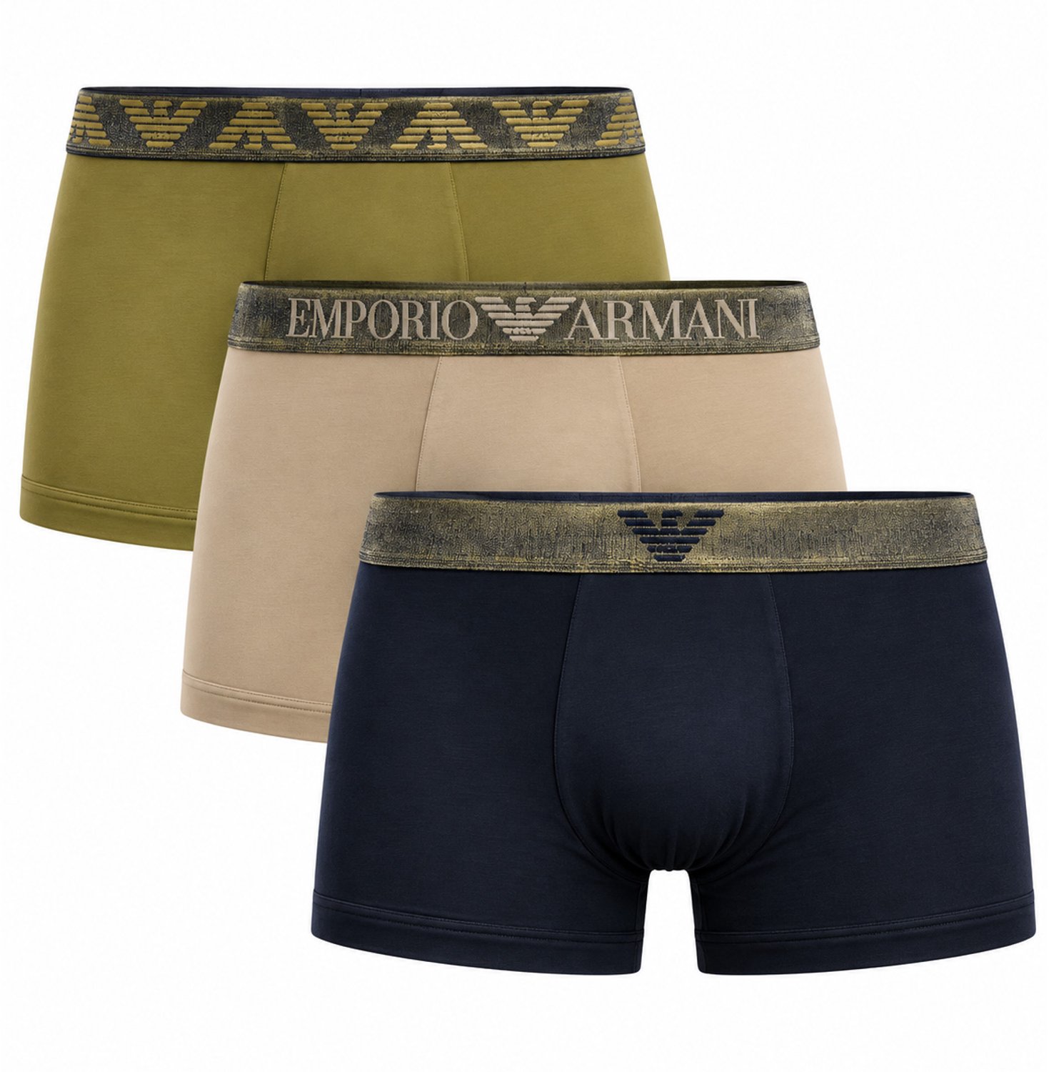 Armani boxer-trunk 3-pack Shiny groen-beige-blauw