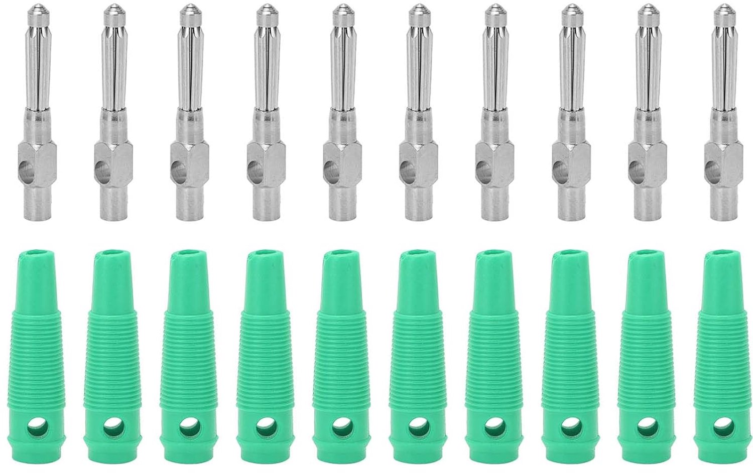 10 Stuks 4 Mm 7Pin Banaanstekker Koper 1000V 32A Stapelbare Stekkers Met Zachte Mouw Schroef Strakke)(groente)