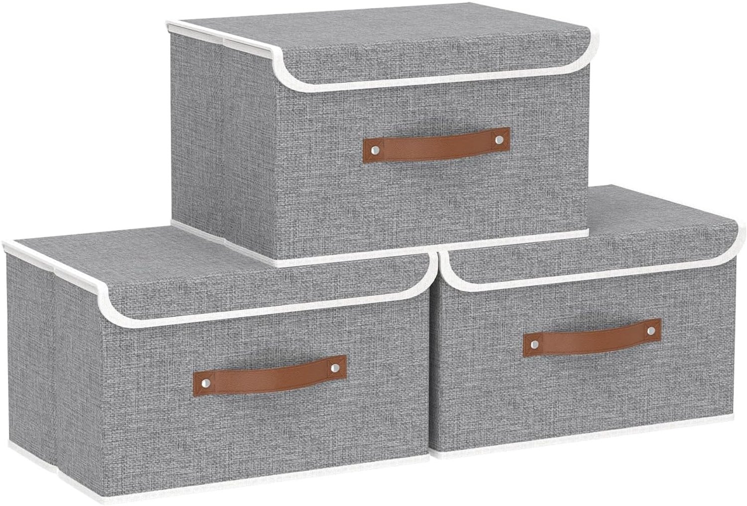 3-Delige Opbergdozen met Deksel, Opvouwbare Stoffen Boxen, Wasbaar, voor Slaapkamer, Kleding Opbergen, 33x23x20cm, Grijs, SNK018GY-S