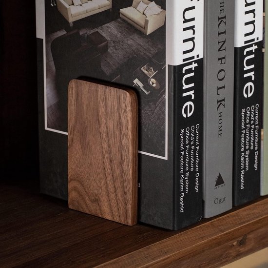 Decoratieve Houten Boekensteunen - Stevige Boekenstopper voor Thuis, Kantoor of School - Ideaal Cadeau 13x11x8cm (Walnoot) — afbeelding 2