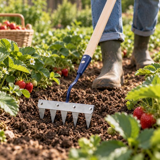 KADAX onkruid hark met 6 scherpe metalen tanden en een lange steel, 20 x 148 cm onkruidschoffel met metalen blad, tuinschoffel voor het verwijderen van onkruid en het losmaken van de grond in bloembedden, tuinhark — afbeelding 5