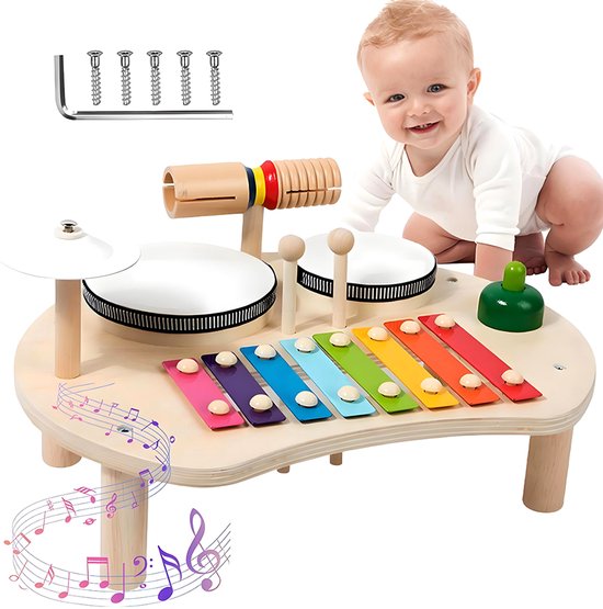 Muziektafel - Houten trommelspeelgoed - Percussietafel met trommel en xylofoon - Montessorispeelgoed - Educatief speelgoed voor kinderen - Houten muziekspeelgoed - Cadeau voor kinderen — afbeelding 4