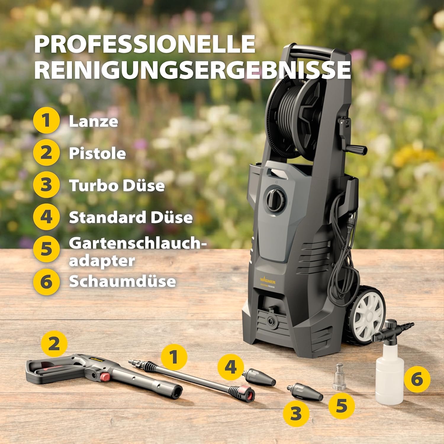 Hogedrukreiniger - Krachtige Waterreinstiger Met 7m Slang, Turbomondstuk & Schuimkanon - Voor Auto, Terras & Oprit - Laura Homestore