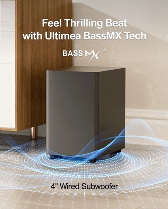 Soundbar - Soundbars voor TV en Theater - Soundbar met Subwoofer - 7.1CH - Virtuele Surround Soundbar - 330W Piekvermogen - 4 Surround Speakers - Smart App Control - Compatibel met AUX -Optical Input - USB - EU Stekker - Zwart — afbeelding 3