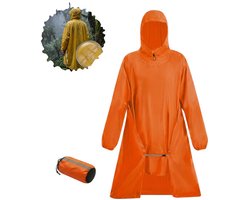 3-in-1 kampeerponcho — Draagbare noodponcho voor wandelen en fietsen; geschikt voor kamperen, fietsen, buitenactiviteiten en bergbeklimmen — Ultralicht & scheurbestendig — Maat L (Geschikt voor lichaamslengte 170–190 cm)-Oranje-L