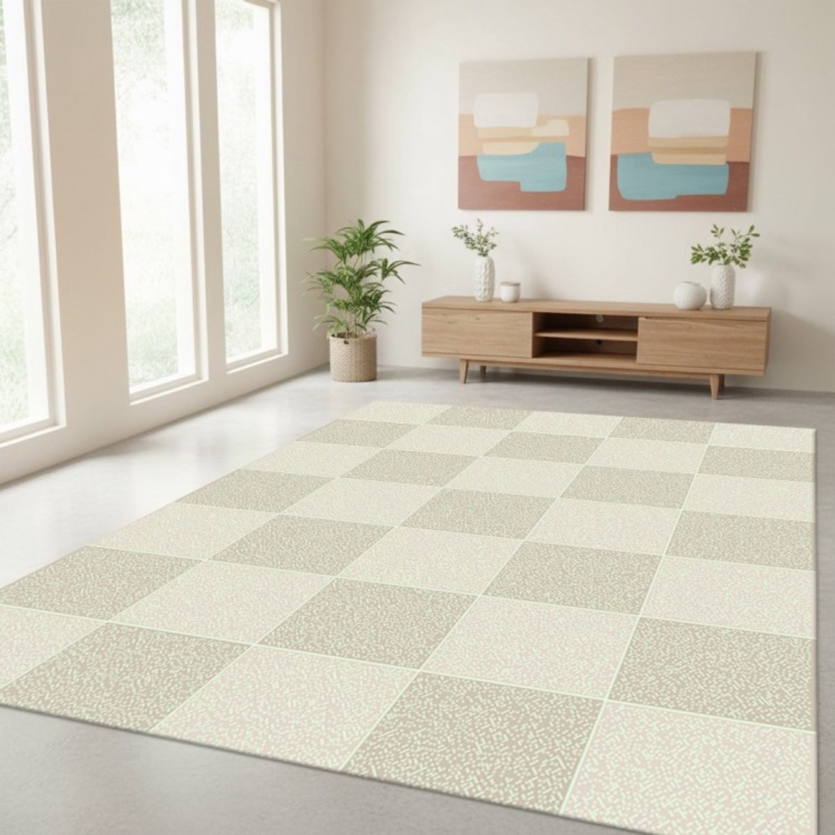 TapisTrend Designer tapijt Beige 120x170 cm Modern, gestructureerd geometrisch ruitpatroon vloerkleed voor woonkamer, slaapkamer en eetkamer