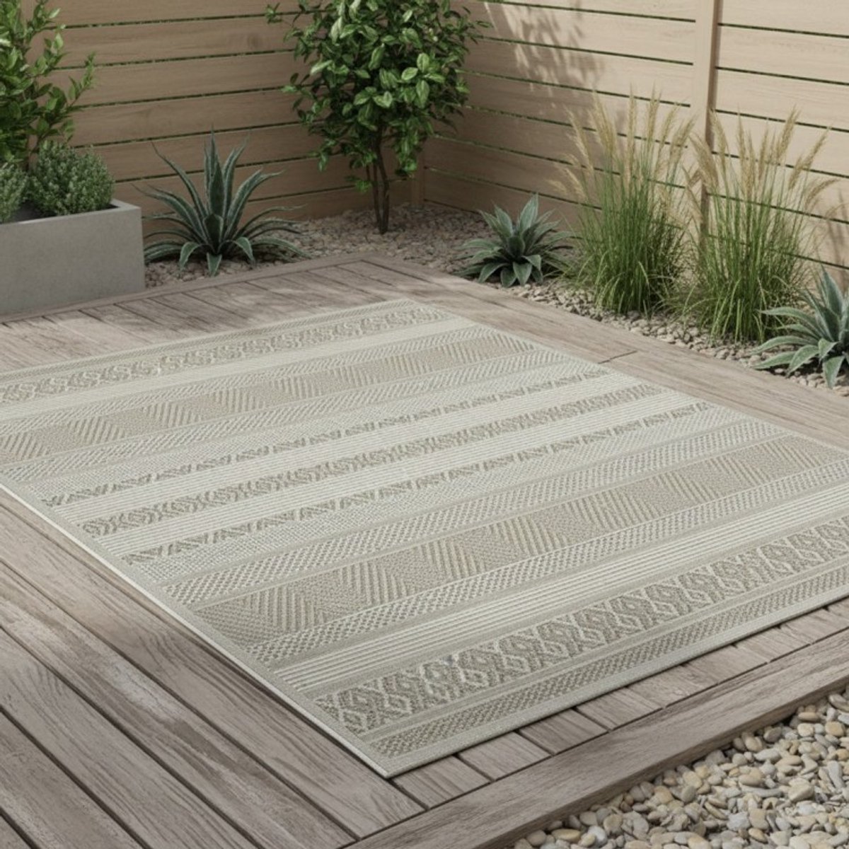 TapisTrend Designer tapijt Beige Binnen - buitenkleed met geometrische ruit- en chevronstrepen voor terras en woonkamer, foto 2