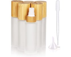 COSIDEA 6pcs Empty 60ml/2oz Bamboo Lids Matte Glass Bottle with Lotion Pump Dispenser, Refillable Emulsion Cosmetic Cream Bottles, Toiletries Refillab