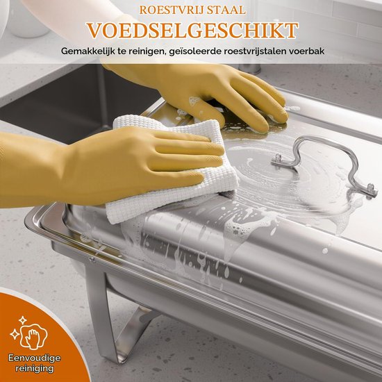 TLGREEN 9L Chafing Dish Roestvrijstalen - Warmhoudcontainer - 2 x 1/2 GN-containers - voor Catering Buffetten Feestjes scholen — afbeelding 4