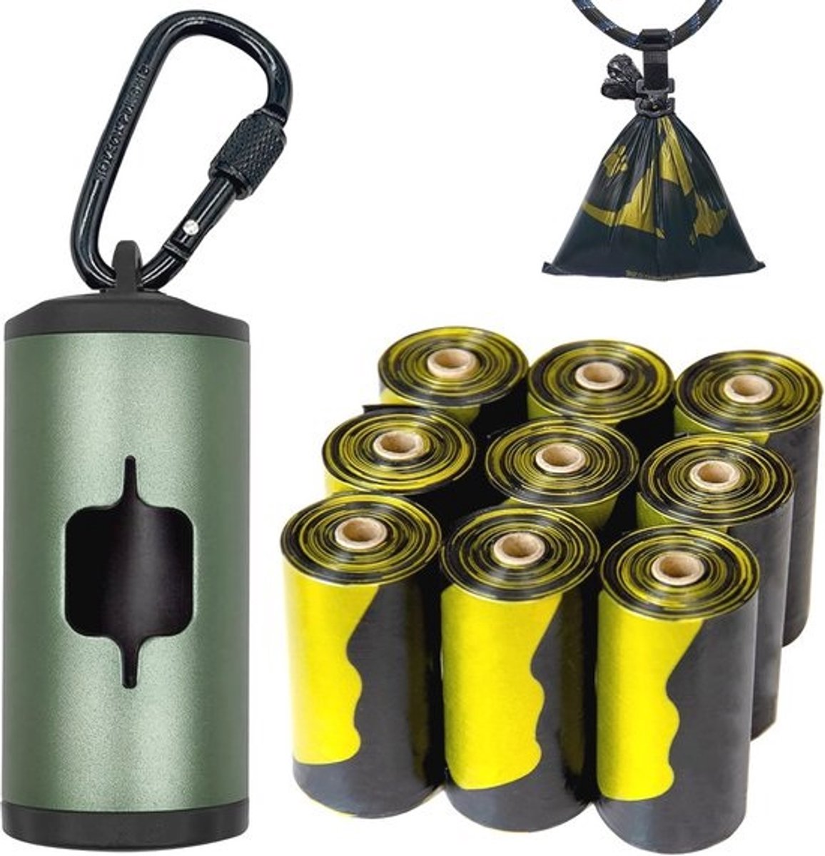 Metalen hondenpoepzakjeshouder met dispenser - 135 geurige zakken - Met riemsluitingen