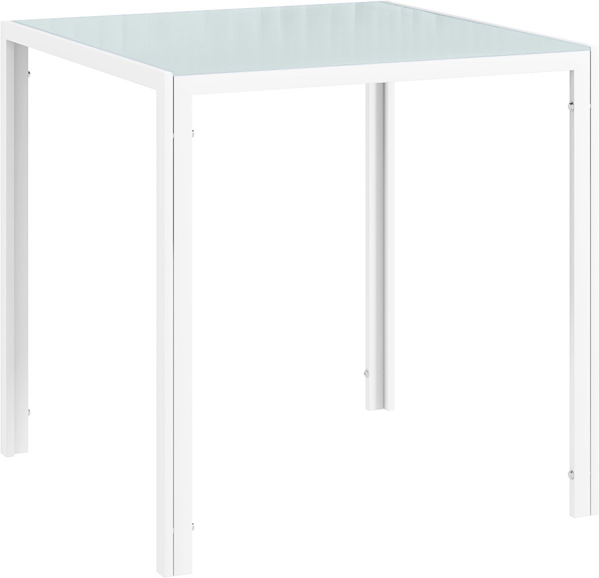 Homona Vierkante eettafel - Voor 4 personen - Met gehard glazen blad en metalen frame - 75 x 75 x 75 cm - Wit