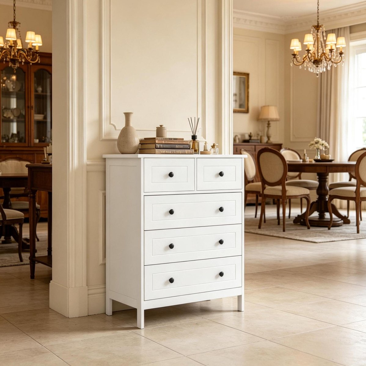 MODENUIT Ladekast - Vijf Laden - Voor Slaapkamer, Keuken Of Hal - MDF En Spaanplaat - 74x40x91 Cm - Wit