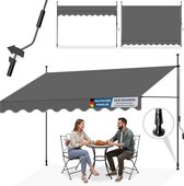 tectake® Klemluifel met handslinger - Balkonluifel zonder boren - In hoogte verstelbaar - UV-bestendig - Waterafstotend - Terrasoverkapping - Zonwerend voor terras & balkon - Breedte 350 cm - Antraciet