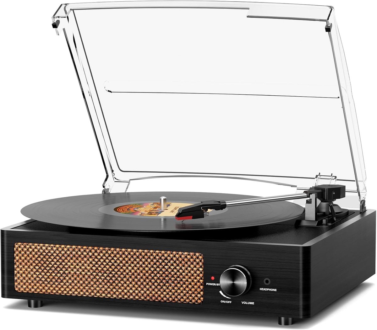 Platenspeler voor vinyl met 2 ingebouwde luidsprekers LP vinylspelers met riem aangedreven vintage draaitafels 3 snelheden 3 maten, draadloze Bluetooth-weergave, AUX-in, RCA Out, hoofdtelefoon