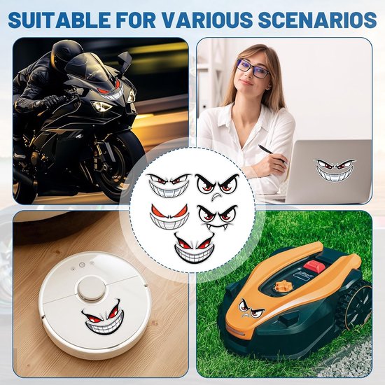 5 Stuks Zelfklevende Reflecterende Oogstickers Waterdicht en Weerbestendig - Ogen voor Robotmaaiers, Fietsen, Helmen en Voertuigen Creatief Ontwerp voor Persoonlijke Decoratie — afbeelding 3