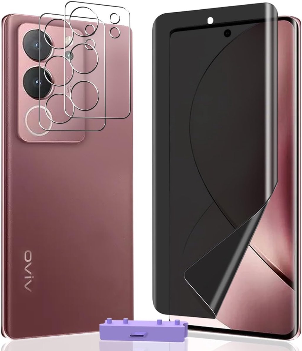 Beschermfolie voor Vivo V29 privacyfolie zacht TPU 1 stuk en voor Vivo V29 pantserbescherming glas camerabescherming 2 stuks. Anti-Spy privacy voor Vivo V29 displaybescherming