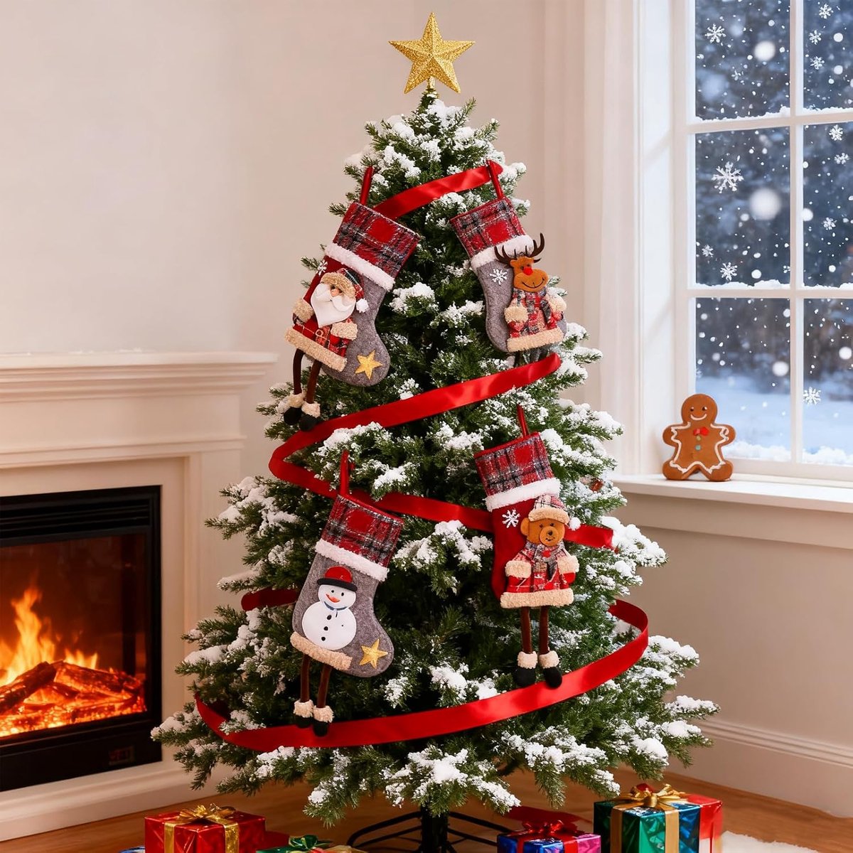 Kousen, kerstmanlaarzen om te vullen en op te hangen, kerstboomhanger voor kerstdecoratie van kerstboom, trap, open haard, nachtkastje