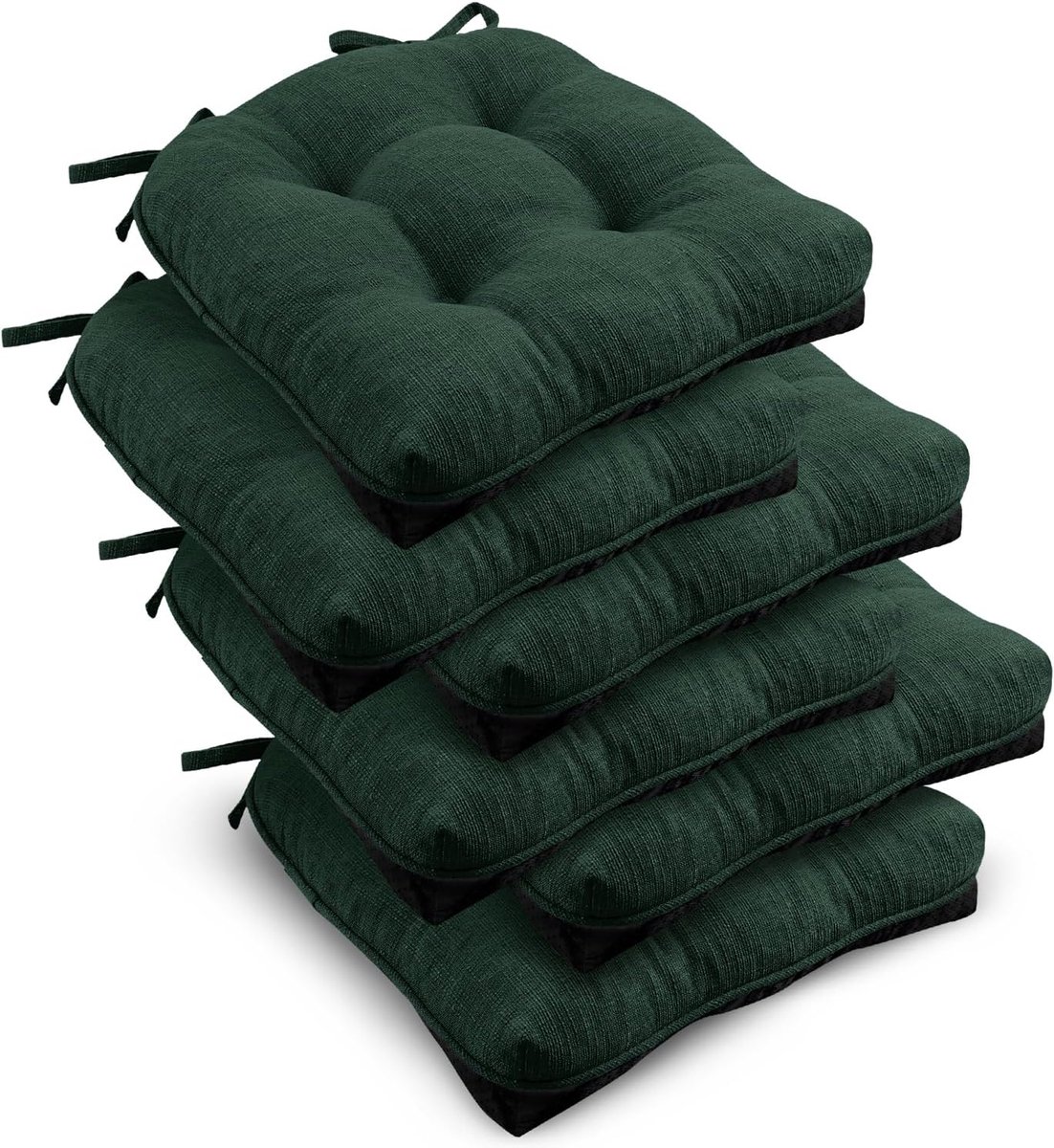 Downluxe Binnenstoelkussens voor eetkamerstoelen, getufte overgevulde getextureerde traagschuim keukenstoelkussens met banden en antislip achterkant, 39,5 x 39,4 x 10 cm, donkergroen, 6 stuks