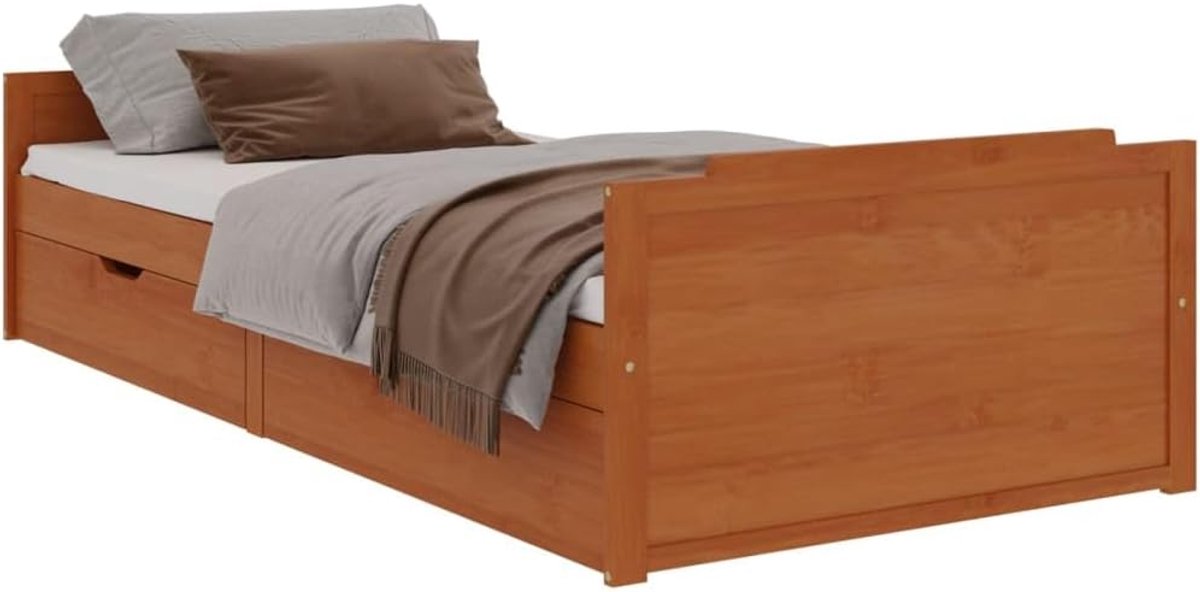 Luxe Bedden Slaapkamer-Bedden Hotelbedden Massief Houten Bed met Lades HoningBruin Pine 90x200 cm voor Slaapkamers Hotels Appartementen