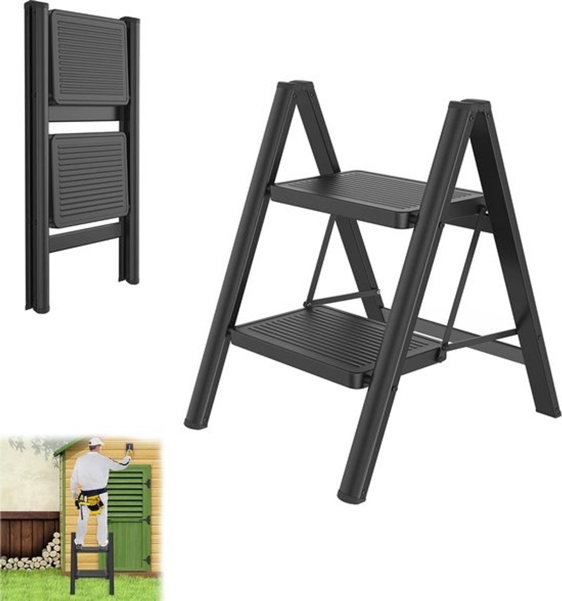 Inklapbare huishoudladder - Met antislippedaal en leuning - Veilig en stabiel - Tot 250 kg
