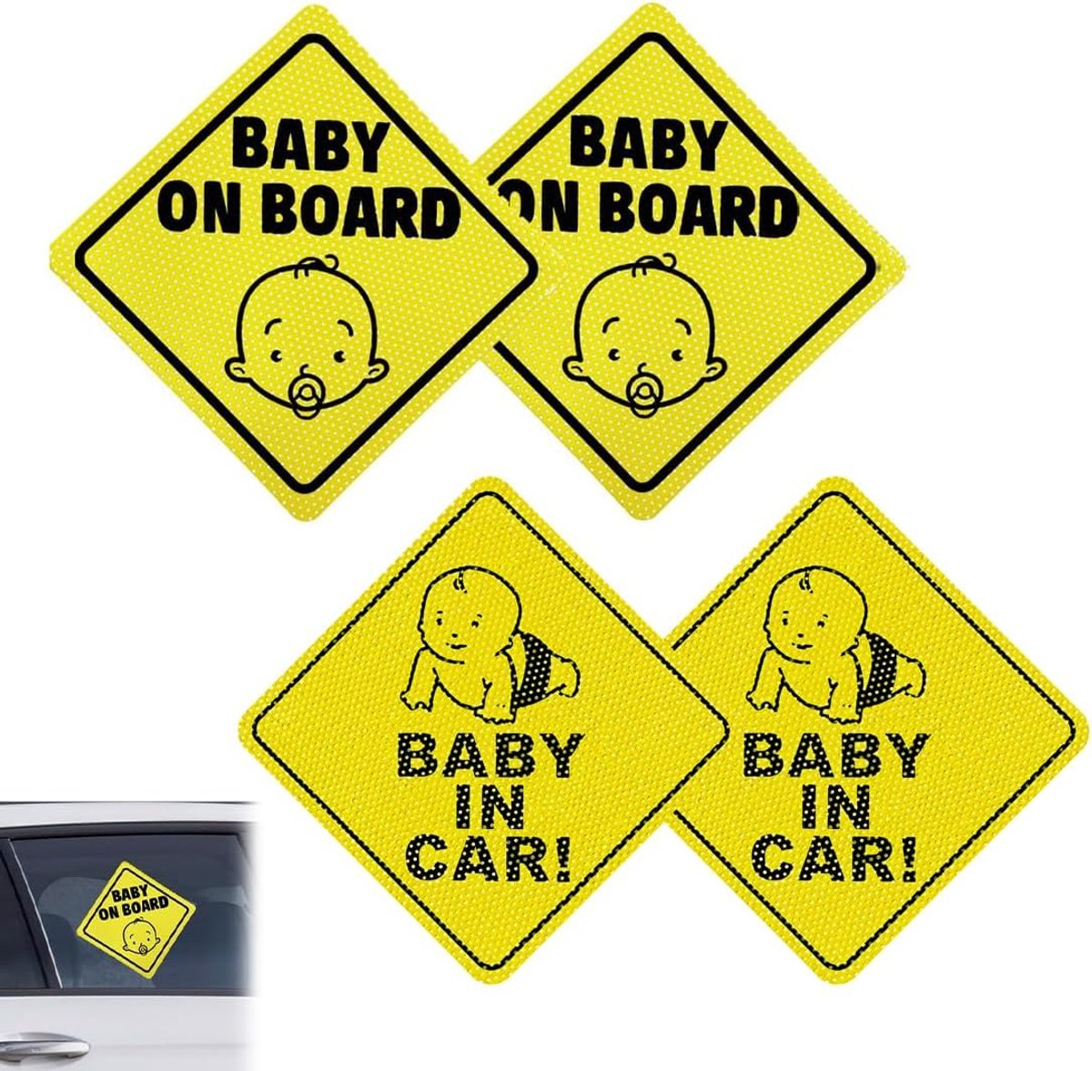 4 stuks Baby on Board stickers voor autobord, Baby In Car-teken auto, zelfklevend, voorzichtigheidssticker voor bestuurder, waterdicht, 12,5 cm, geel