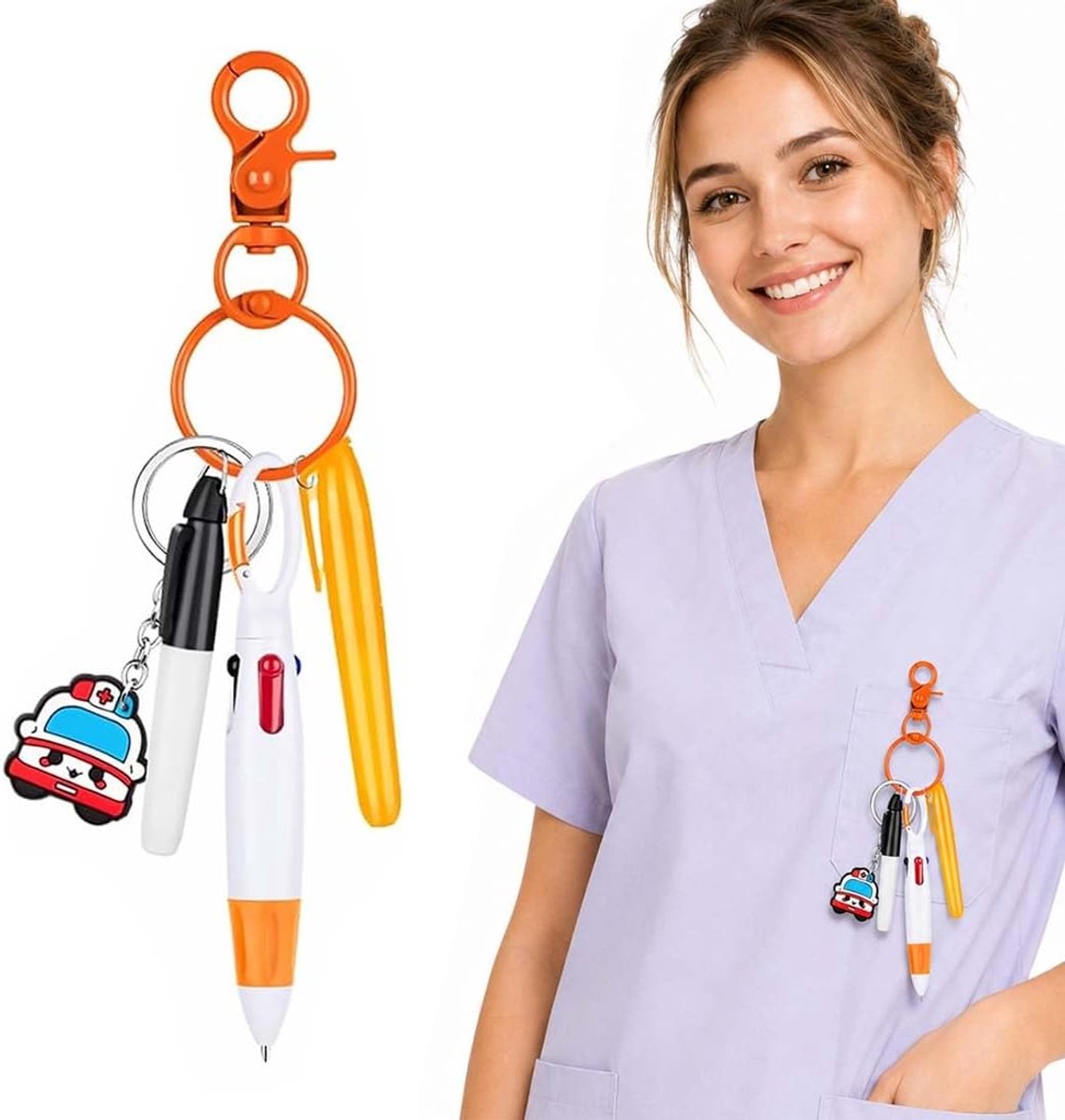 1 markeerstift voor verpleegsters, complete set met permanente marker en intrekbare balpen, ideaal cadeau voor artsen, verpleegsters, leraren en kantoor, 13,6 cm, oranje