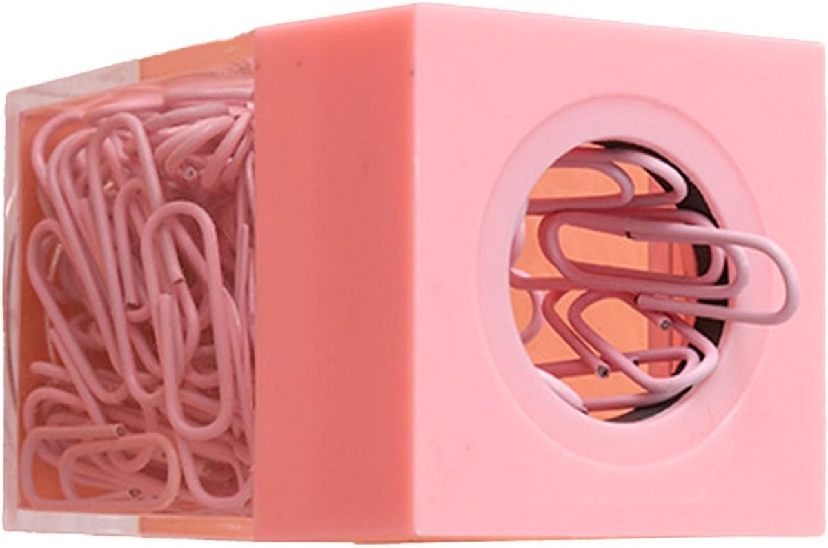 Paperclip-dispenser Grote Capaciteit Transparante Paperclip-organizer voor Bureau, Schoolkantoor, Magnetische Papercliphouder met 18 Paperclips, Slijtvast Plastic (PINK)