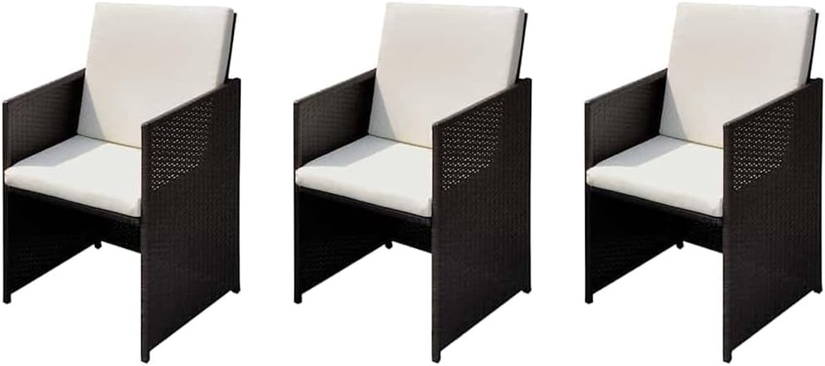 Set van 3 polyrotan tuinstoelen, bruin, 56 x 52 x 87 cm, modern design, stalen frame, terrasstoelen voor balkon